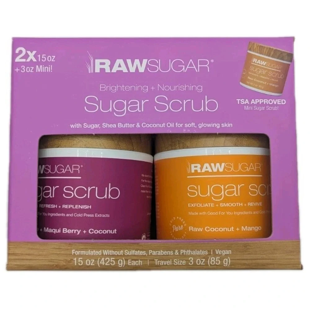 Raw Sugar Sugar Scrub Set 3 Jar Skin Treatment